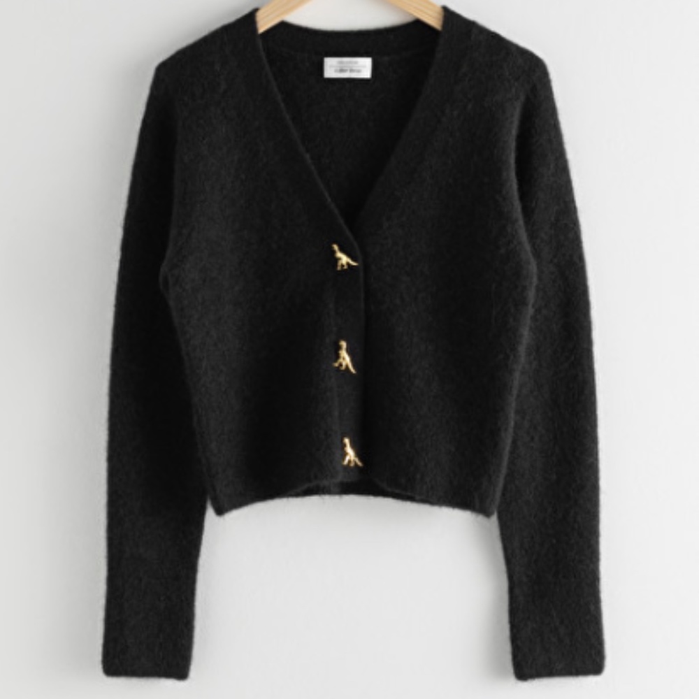 & Other Stories Dinosaur Button Cardigan, black, S